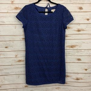 Loft Lace Crochet Overlay Tie Neck Career Dress